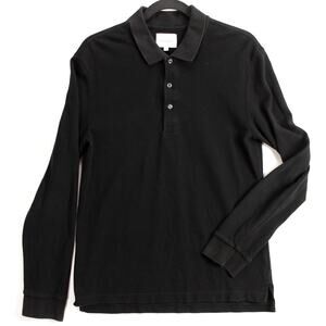 Steven Alan Long Sleeve Polo Men’s Medium Made in Japan Black Cotton Piqué
